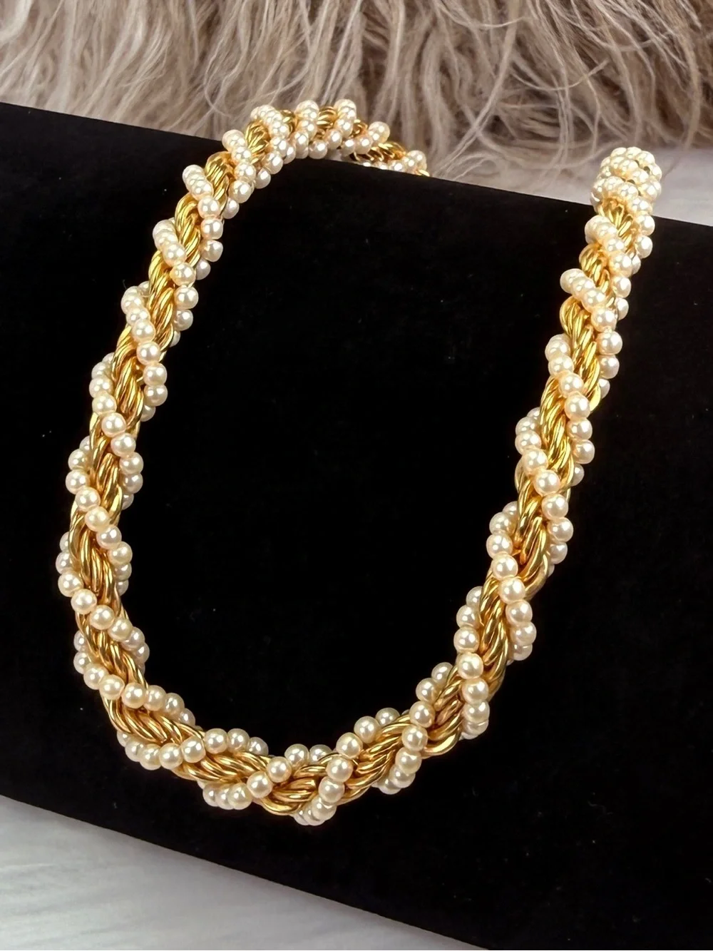 Vintage Napier Faux Pearl Rope Chain Gold Tone Necklace Signed Designer